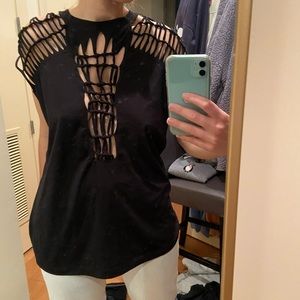 Destructed Macrame Knotted Cotton Tee